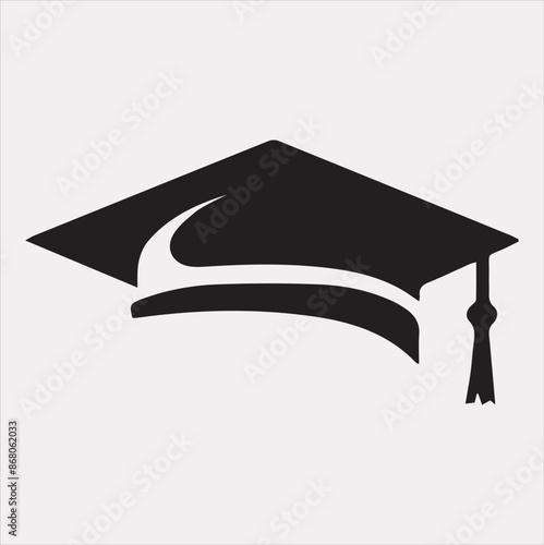 minimalist degree logo with convocation cap in black.Silhouette vector
