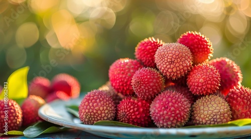 Freshly Picked Lychees in a Plate on a Sunny Day