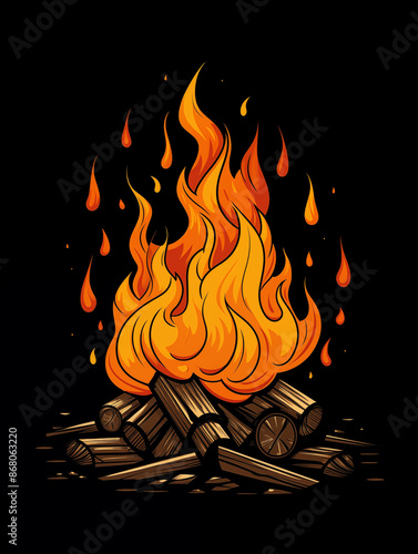 black background campfire illustration, Kasu design, adventure, camping photo