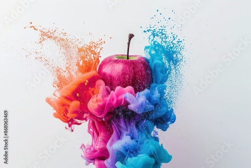 Colorful Abstract Apple with Acrylic and Ink Splashes