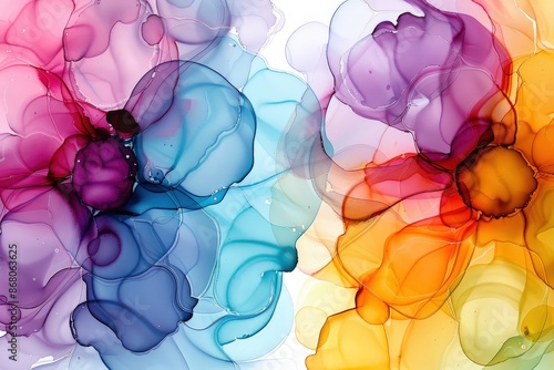 Abstract Acrylic Ink Painting with Vibrant Colors and Organic Shapes