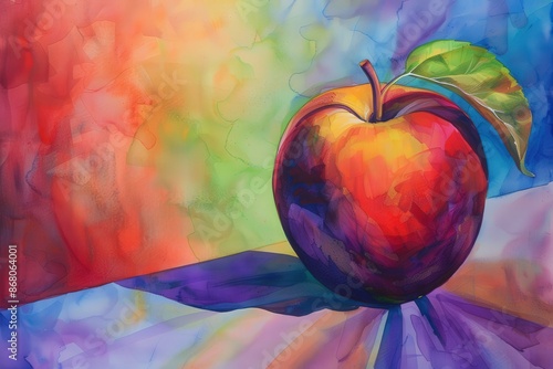 Vibrant Abstract Acrylic Ink Apple Painting with Colorful Background