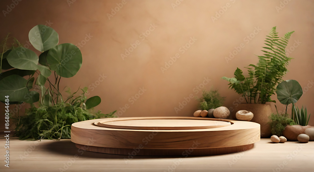 Circular podium promoting organic wellness. Natural materials, earthy tones. Fresh, inviting atmosphere with space for wellness-themed text overlays.
Circular podium promoting organic wellness. Natural materials, earthy tones. Fresh, inviting atmosphere with space for wellness-themed text overlays.
