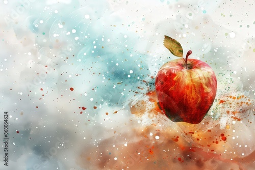 Abstract Acrylic Apple Painting with Splash Effects