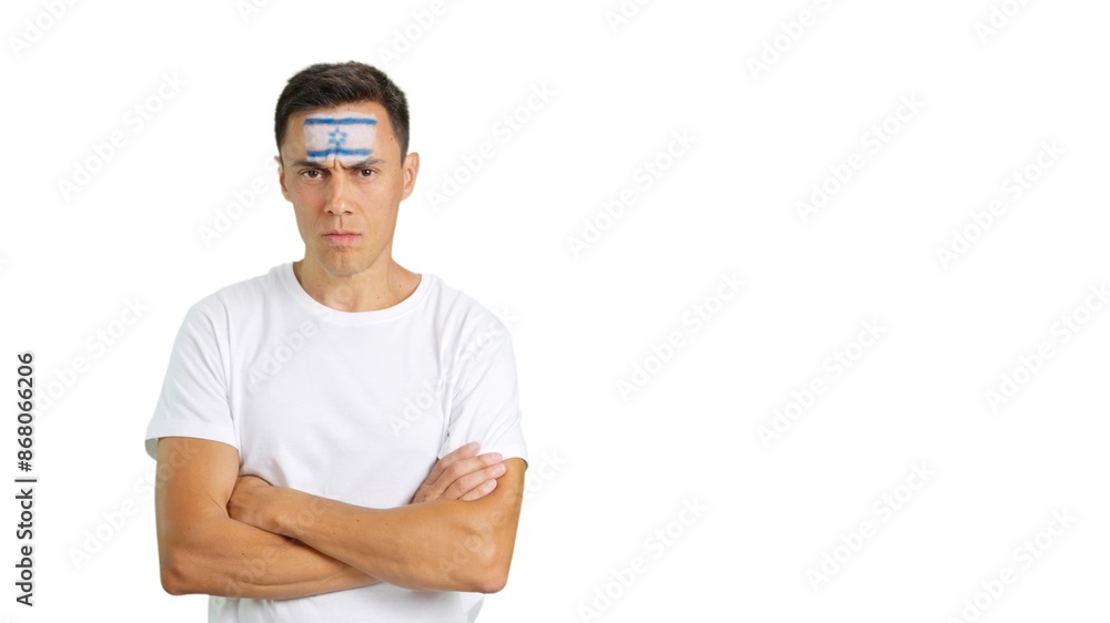 Fototapeta premium Dignified and serious man with israeli flag painted on face