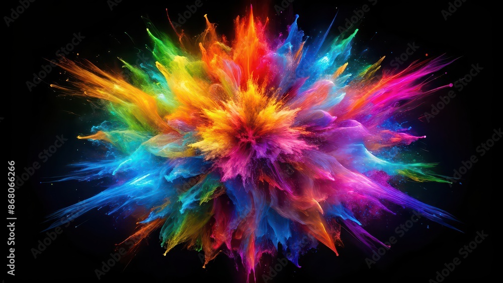 Vibrant multicolored object on black background exuding dynamic energy , vibrant, multicolored, contrast, dark, background Vibrant multicolored object on black background exuding dynamic energy , vibrant, multicolored, contrast, dark, background