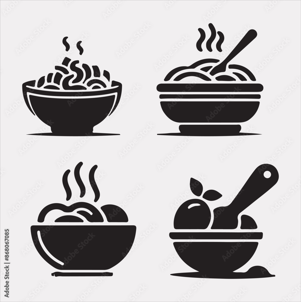 A Set of 4pcs food icon Silhouette vector Illustration with White Background A Set of 4pcs food icon Silhouette vector Illustration with White Background