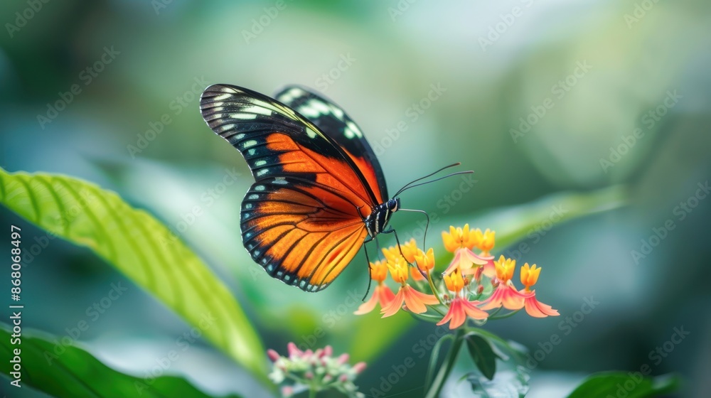Close-up of a vibrant butterfly on a flower, showcasing biodiversity, appreciating nature's beauty, and delicate ecosystem Close-up of a vibrant butterfly on a flower, showcasing biodiversity, appreciating nature's beauty, and delicate ecosystem