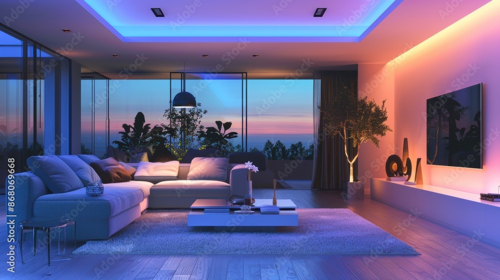 AI-powered home automation system controlling lighting and temperature, seamless integration, advanced smart home technology AI-powered home automation system controlling lighting and temperature, seamless integration, advanced smart home technology