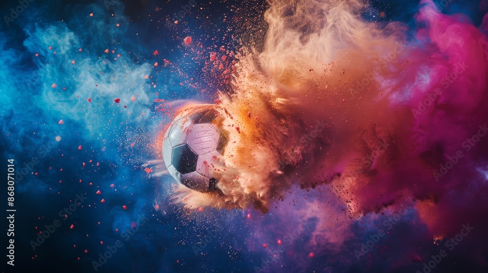 Soccer Ball Exploding in a Colorful Cloud of Dust Soccer Ball Exploding in a Colorful Cloud of Dust