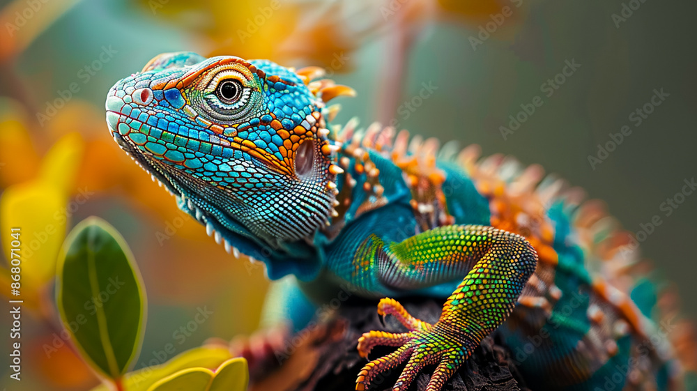 Animal lizard in nature multi colored and close up, AI Generative Animal lizard in nature multi colored and close up, AI Generative