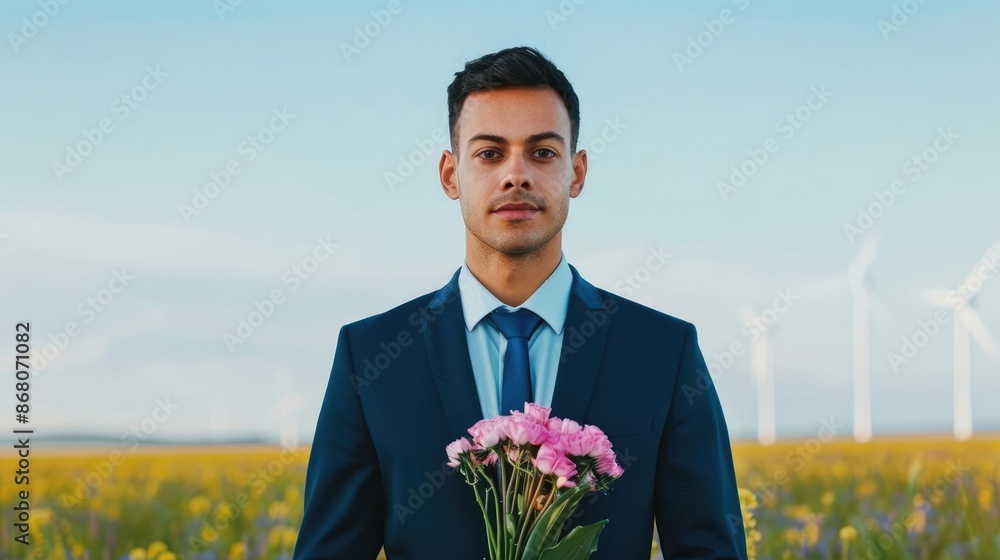 Financial advisor presenting wind energy investment options to clients, sustainable finance, green energy growth Financial advisor presenting wind energy investment options to clients, sustainable finance, green energy growth