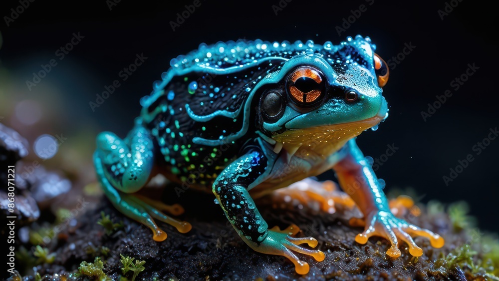 Vibrant Blue Poison Dart Frog in the Rainforest. Vibrant Blue Poison Dart Frog in the Rainforest.