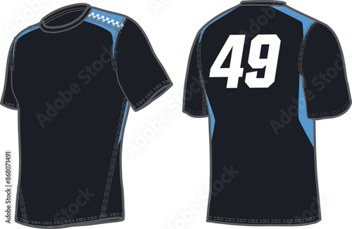 Short Sleeve Sports Team Shirt Jersey Design CAD Template Unisex Front and Back Views