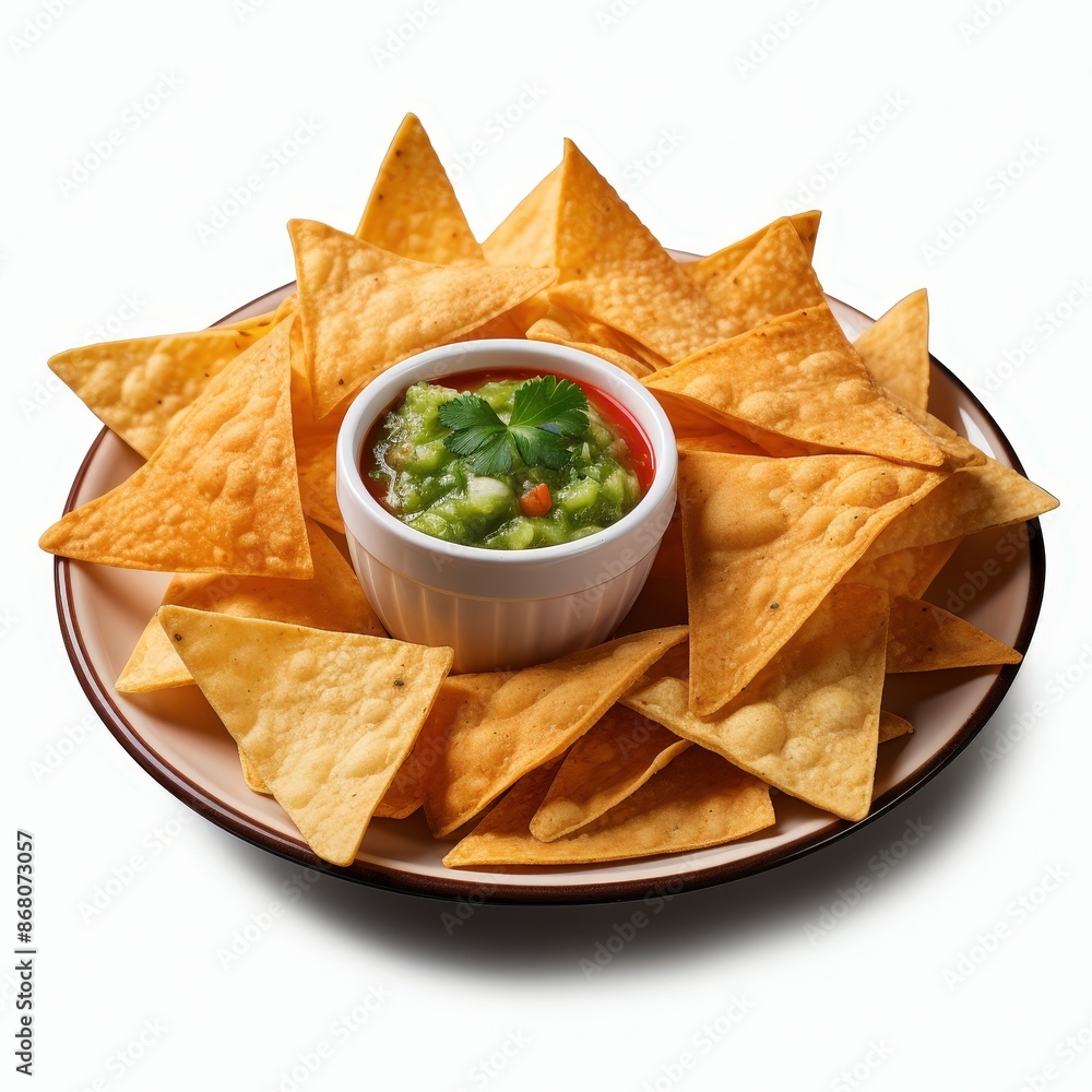 Nachos and Guacamole on a Plate Nachos and Guacamole on a Plate