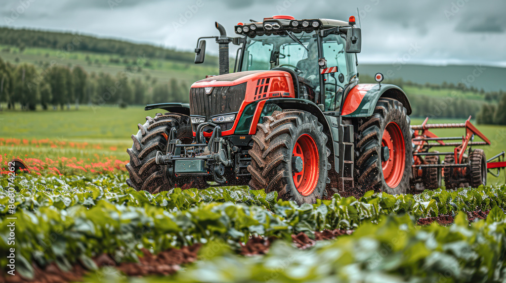 Fototapeta premium Modern Agricultural Equipment Website Template in Orange, Green & White, Ideal for Farming Businesses