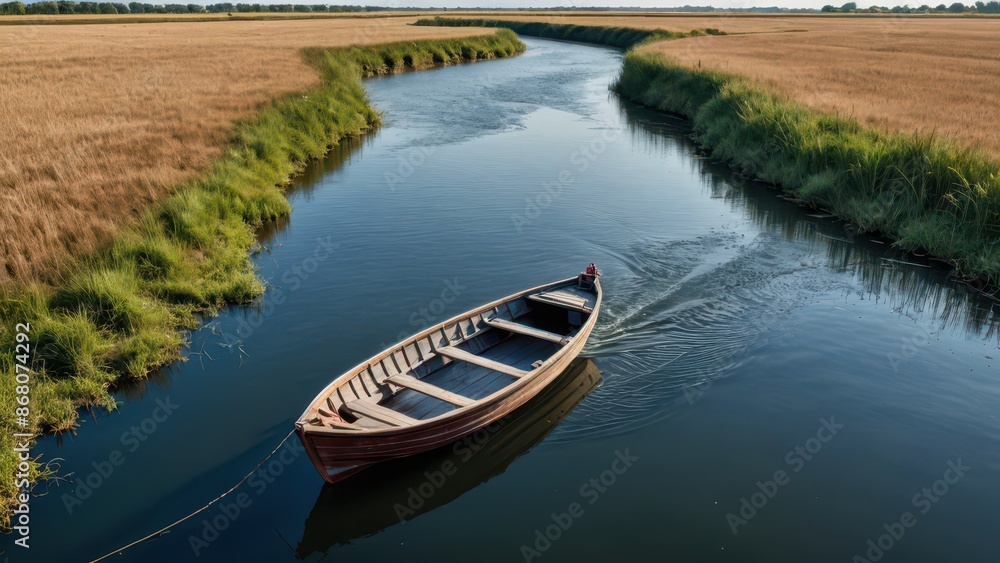 Fototapeta premium Rowboat in a Serene River.