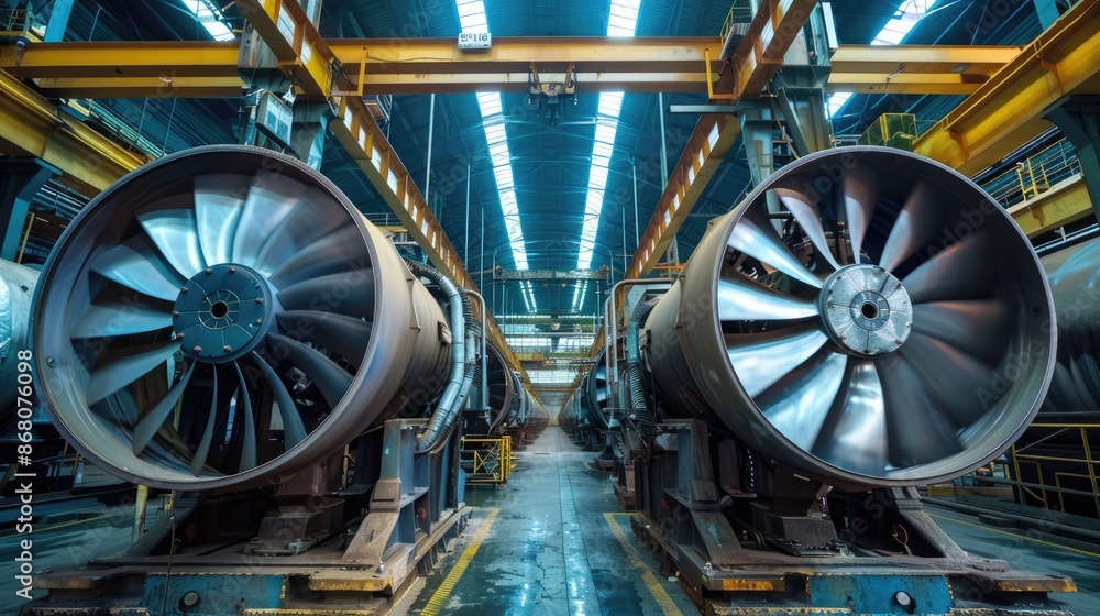 Fototapeta premium Large industrial fans in a factory