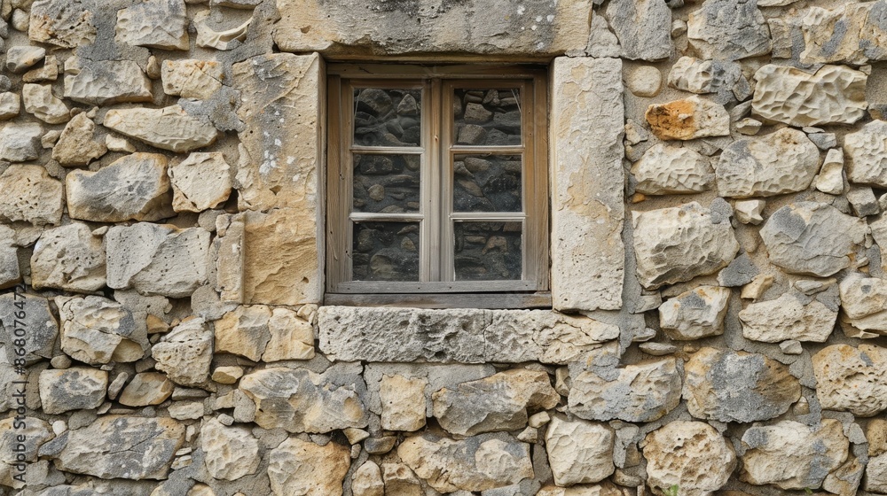 A wall adorned with stoned window A wall adorned with stoned window