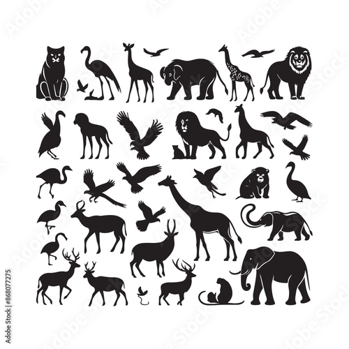 Set of animals silhouette vector illustration 