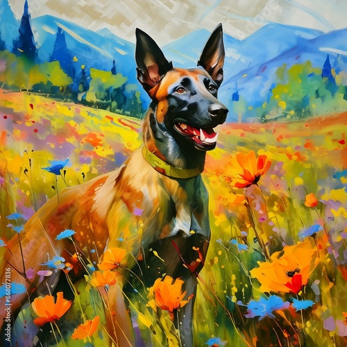 Belgian Malinois in painting technique photo