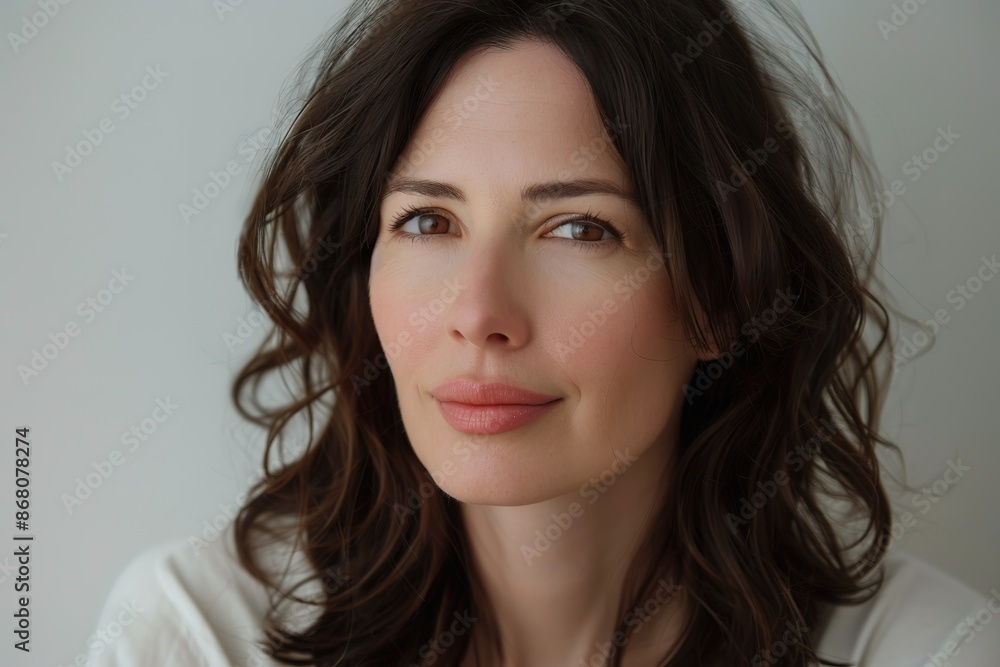 Smiling woman with brown hair and natural makeup. Smiling woman with brown hair and natural makeup.