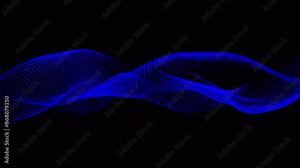 Abstract blue color dots net particles flowing wave animated pattern halftone gradient curve shape isolated on black background Abstract blue color dots net particles flowing wave animated pattern halftone gradient curve shape isolated on black background