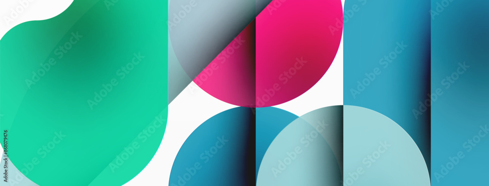 Circles and round shapes geometric minimal background. Transparent geometric shapes composition for wallpaper, banner, background or landing Circles and round shapes geometric minimal background. Transparent geometric shapes composition for wallpaper, banner, background or landing