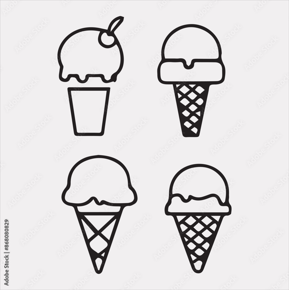 A Set of 4pcs Ice Cream Icons Silhouette vector Illustration with White Background A Set of 4pcs Ice Cream Icons Silhouette vector Illustration with White Background