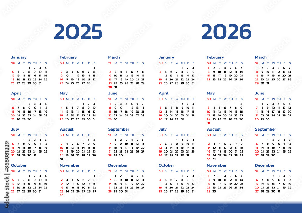 Monthly calendar template for 2025 and 2026 year. Desk calendar 2025 Monthly calendar template for 2025 and 2026 year. Desk calendar 2025