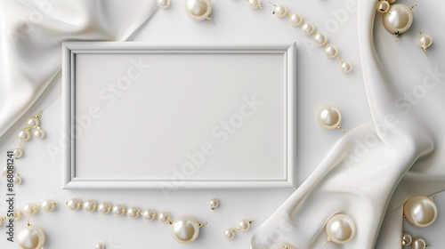 Frame with pearl and cloth white background