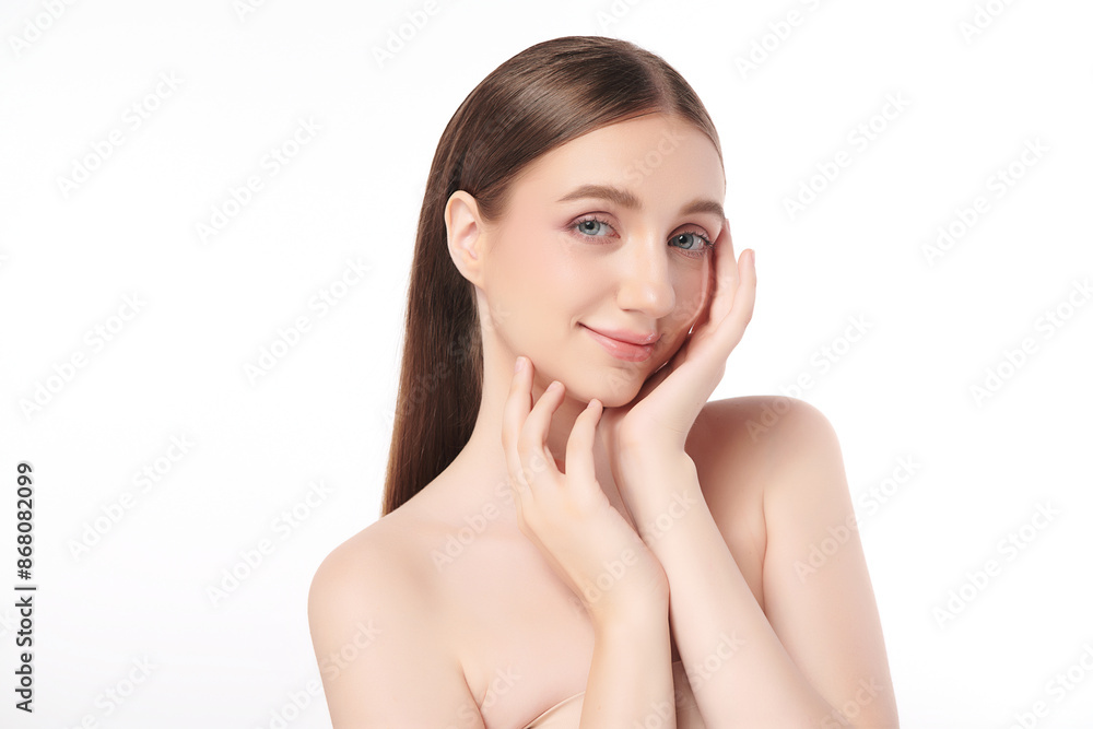 Beautiful young woman with clean fresh skin on white background, Face care, Facial treatment, Cosmetology, beauty and spa, women portrait. Beautiful young woman with clean fresh skin on white background, Face care, Facial treatment, Cosmetology, beauty and spa, women portrait.