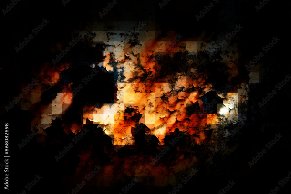 Obraz premium 錆びて塗装が剥がれた金属の表面とモザイク
