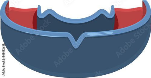 Mouth guard protecting teeth from injury during sports activities, safety equipment icon in cartoon style