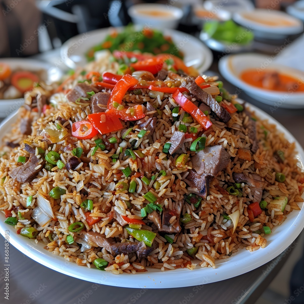 Spicy Beef Fried Rice with Red Peppers and Green Onions Spicy Beef Fried Rice with Red Peppers and Green Onions