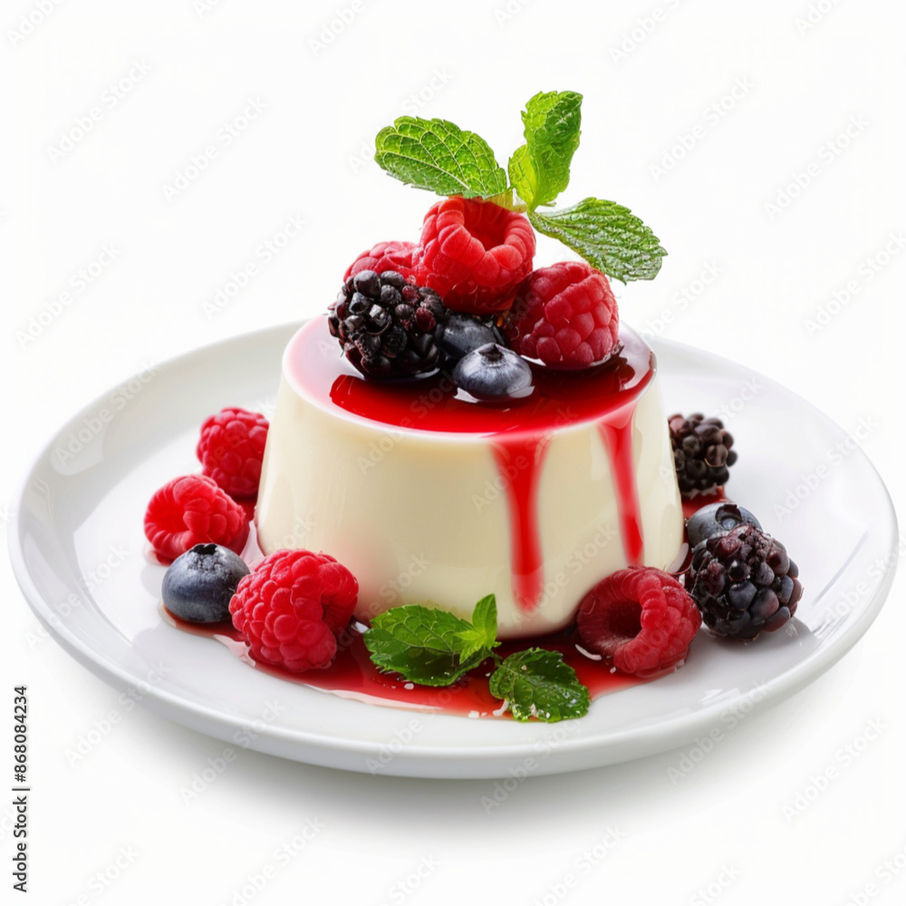 cheesecake with berries, panna cotta, white background, front view, delicious and tempting cheesecake with berries, panna cotta, white background, front view, delicious and tempting