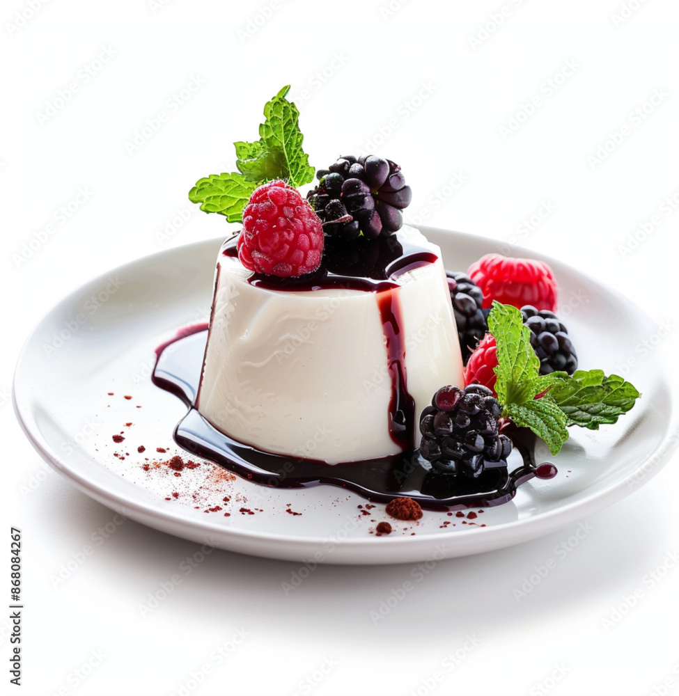 cheesecake with berries, panna cotta, white background, front view, delicious and tempting cheesecake with berries, panna cotta, white background, front view, delicious and tempting