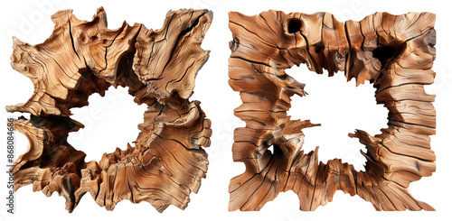 Textured Wood Art, Close-up of wood with natural shapes, Rustic Sculpture on a transparent background.