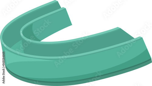 Green mouth guard protecting teeth from injury while playing sports, isolated on a white background