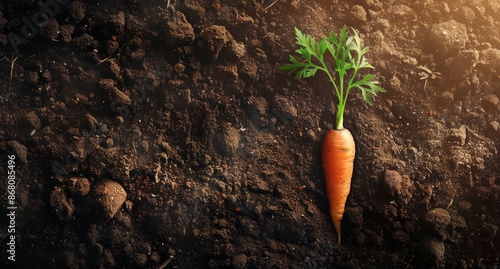Young Carrot Plant Emerging From Soil in a Garden