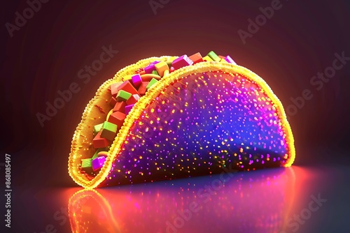 An icon of a stylized taco with a neon shell and vibrant, digital fillings photo
