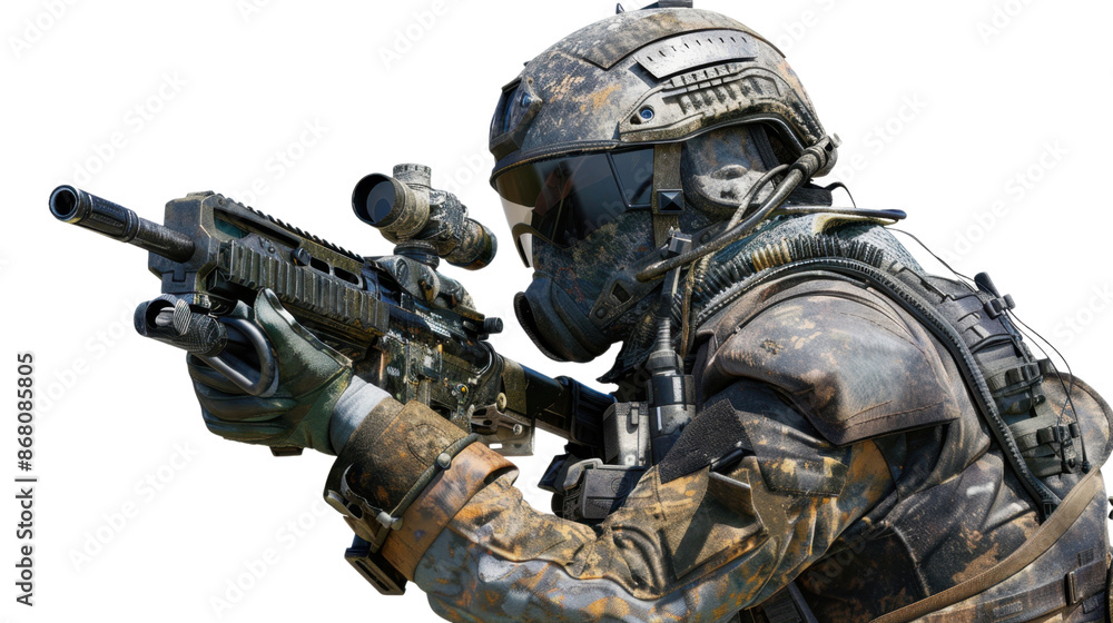 Military soldier holding weapon on transparent background Military soldier holding weapon on transparent background