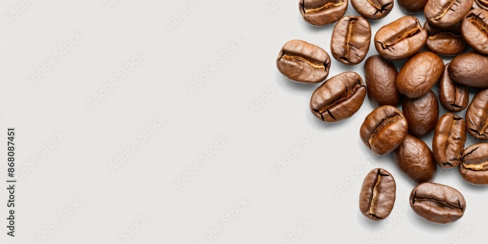 Fresh Roasted Coffee Beans on Off-White Background for Culinary Themes, copy space Fresh Roasted Coffee Beans on Off-White Background for Culinary Themes, copy space