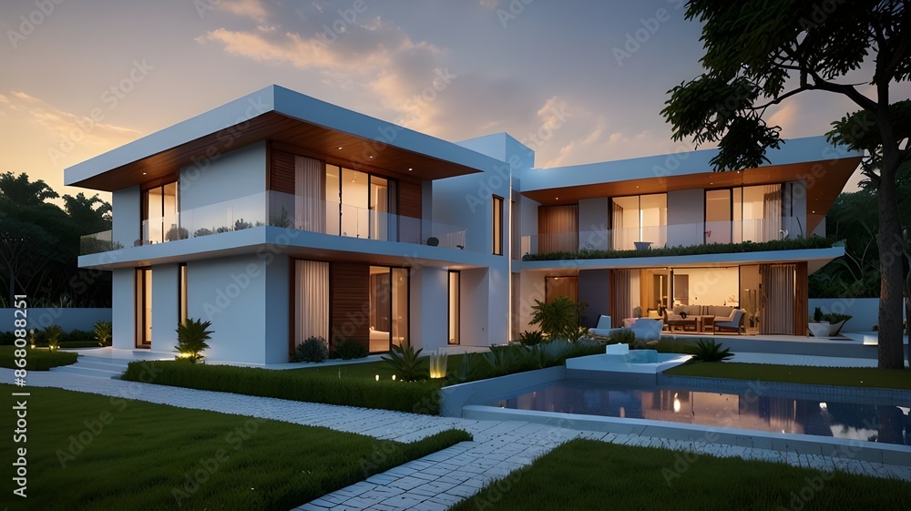 Luxury Residence with Solar Panels and Scenic Evening View Luxury Residence with Solar Panels and Scenic Evening View