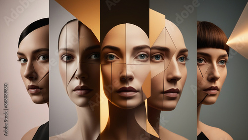 A portrait series featuring faces fragmented into various shapes and angles, exploring innovative visual perspectives photo