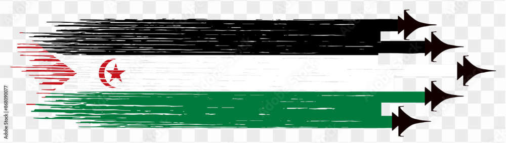 Fototapeta premium Western Sahara flag with military fighter jets isolated background. vector illustration