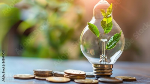 Concept of financial innovation with a plant in a light bulb photo