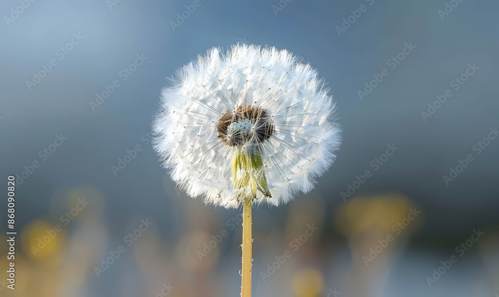 Fototapeta premium Dandelion Clock in the Sunlit Field