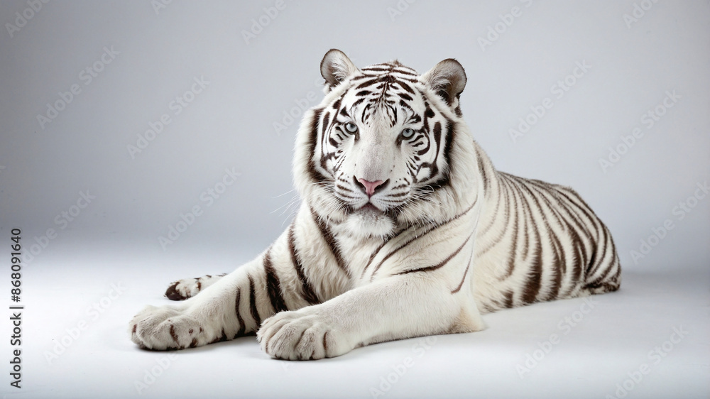 Fototapeta premium eye white tiger in the studio background white close up