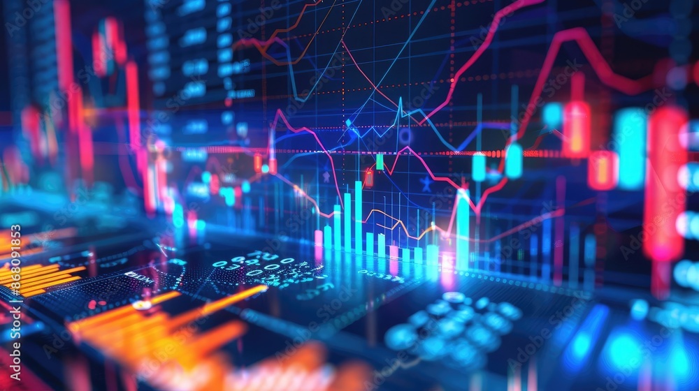 Fototapeta premium Background with a stock chart, business data overlays, and economic indicators, professional and sophisticated, [stock chart, business], [financial growth]